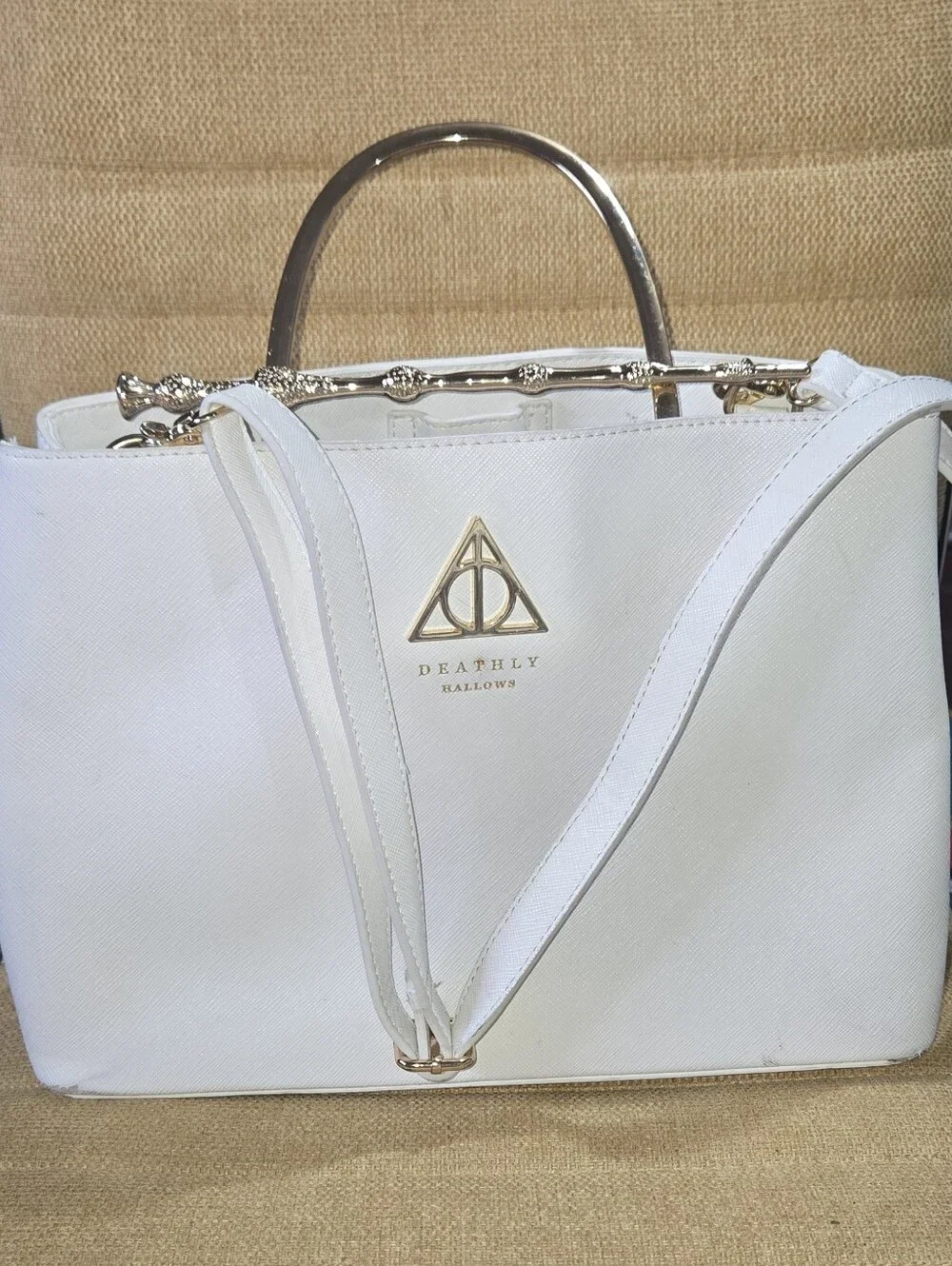 Loungefly White Satchel with Gold Wand-Style Hardware
